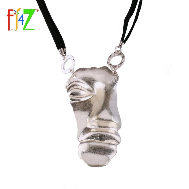 

F.J4Z New Hot Euramerican Style Women's Costume Pendants Necklaces Trending Personality Exaggerated Face Velvet Rope Necklaces