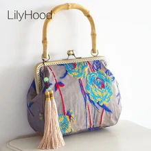 LilyHood Цветочная вышивка бамбуковая сумка на плечо элегантная женская винтажная Ретро шикарная КИТАЙСКАЯ сумка через плечо с ручкой