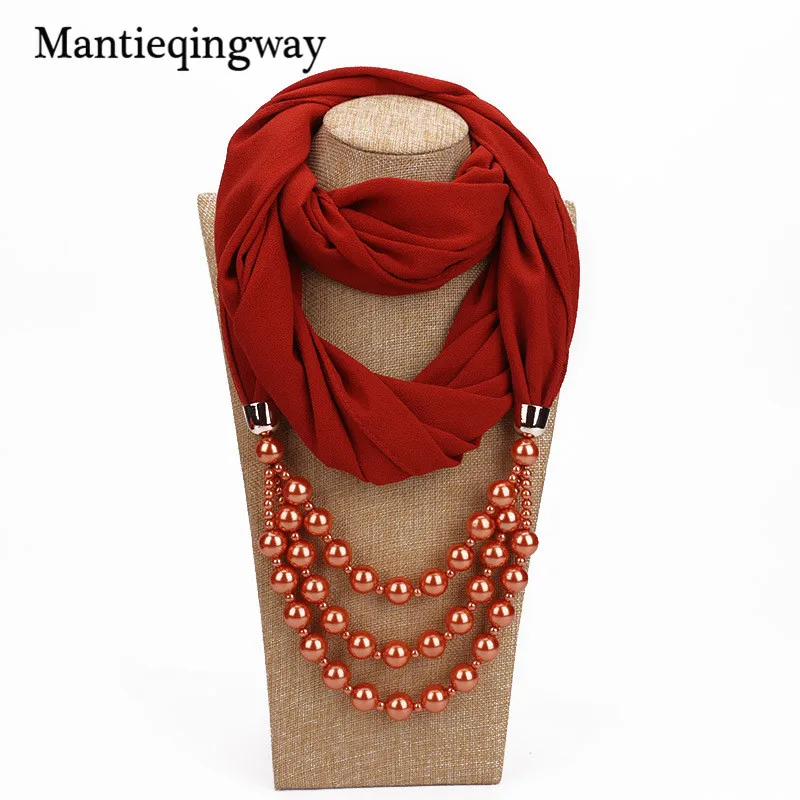 Mantieqingway шарфы с жемчугом ожерелья Длинные бусины для кулон шарф шейный женщин Bijoux