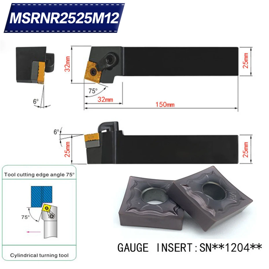 

MSRNR2525M12 75 Degree External Turning Tool Holder For SNMG120404 SNMG120408 Used on CNC Lathe Machine