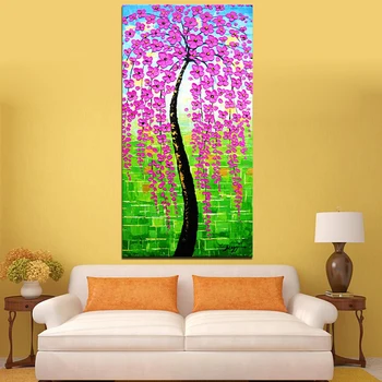 

Pink Cherry Tree Picture for Bedroom Wall Decoration Modern Flower Oil Painting Pictures On the Canvas Unframed Flower Art Works