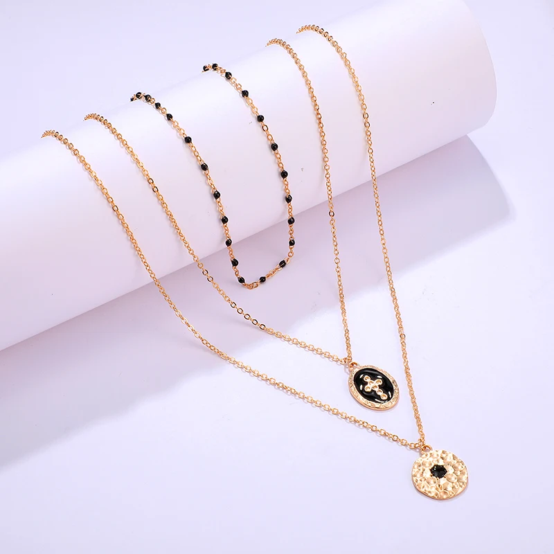 Tocona Multi-layer Retro Cross Pendant Necklace for Women Black Beaded Gold Chain Choker Geometric Bohemian Jewelry B25105 - Image 5