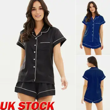 

High Quality 2019 New Hot Sale Fashion Women Satin Plain Sleepwear Babydoll Lingerie Nightwear Casual Shorts Pjs Pyjamas Set