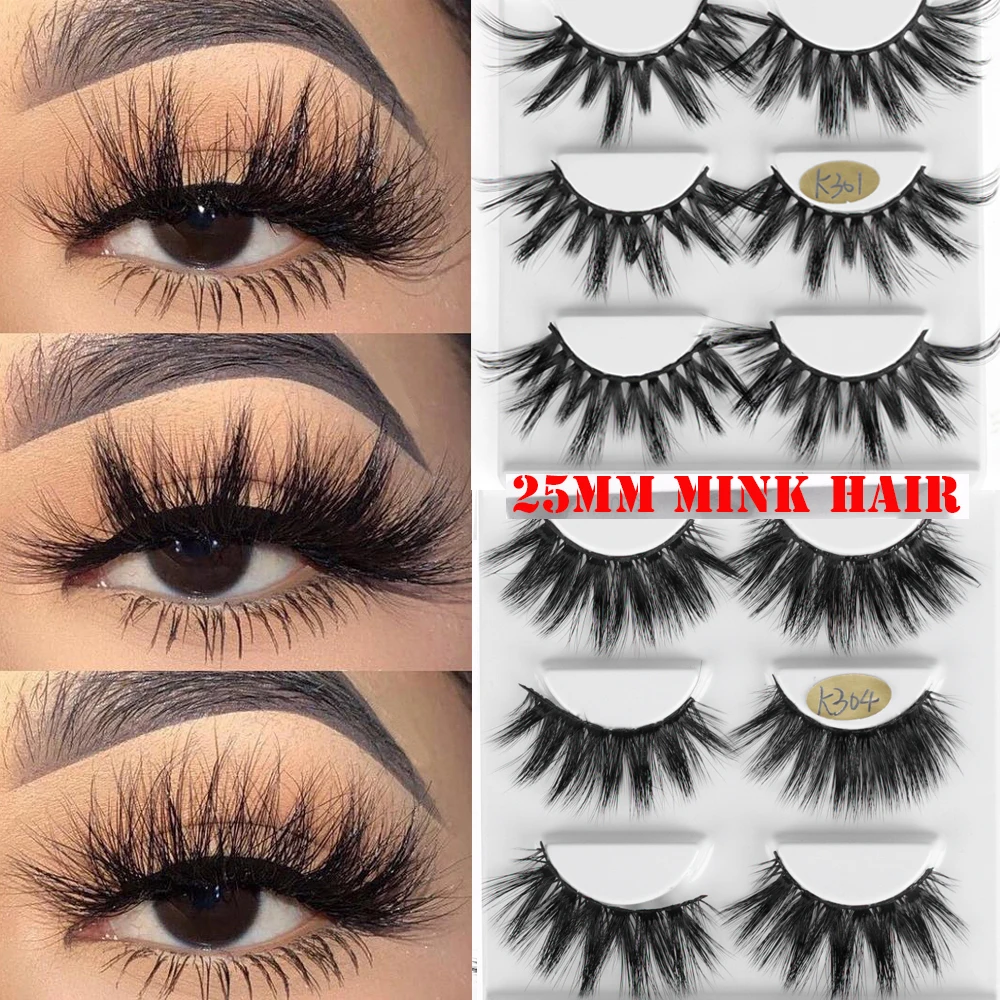 

3 Pairs 25mm 3D Mink Hair Dramatic Beauty Makeup False Eyelashes Long Wispy Fluffy Lashes Fake Lashes Extension Tools