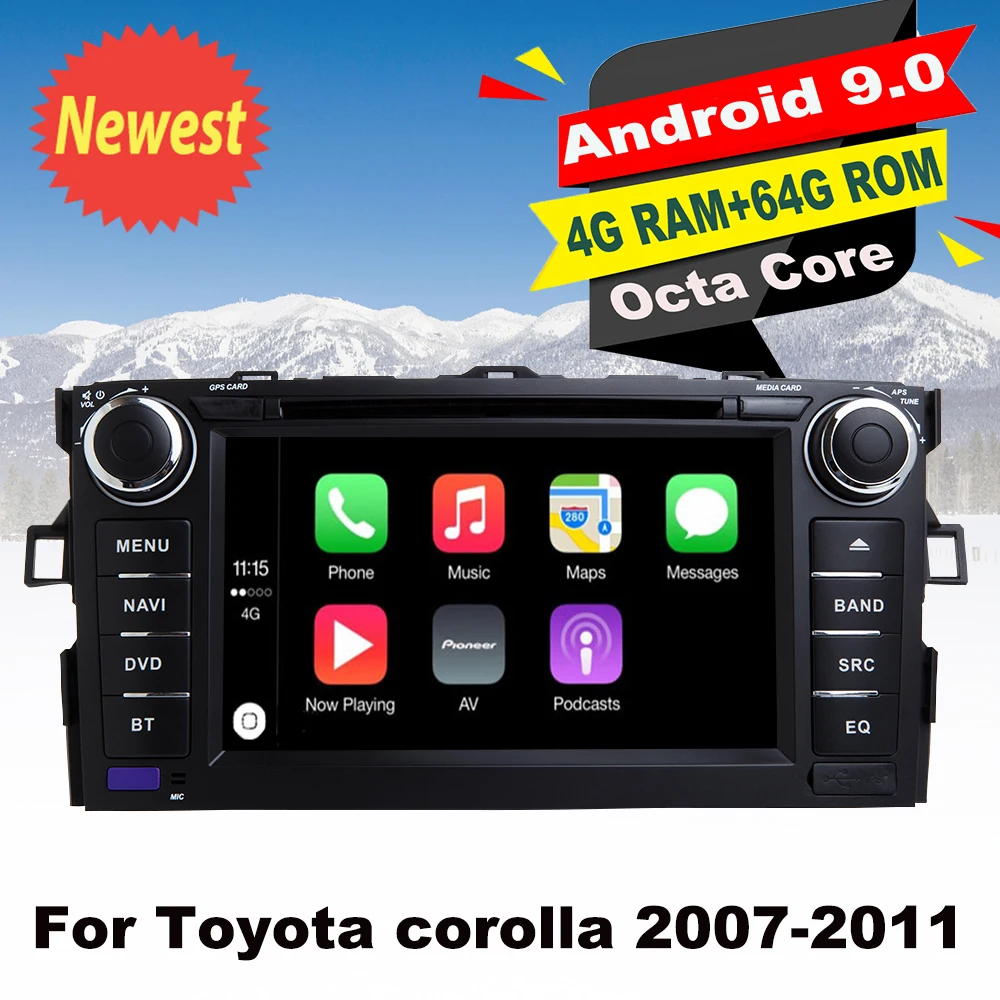 cheap Support Apple Carplay Android 9.0 Car Radio DVD GPS Multimedia Player For Toyota corolla 2007 2011 Auto Navigation Stereo 64GROM