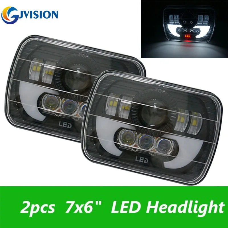 6x7'' LED Headlight Sealed Beam Halo DRL Bulbs for Jeep Wrangler YJ