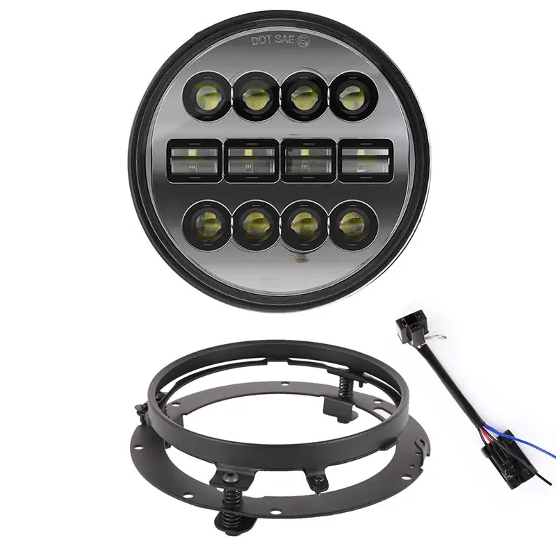 

7 inch Round LED Headlight High Low Beam Headlamp with 7" Mounting bracket ring support for Road King Motorcycle