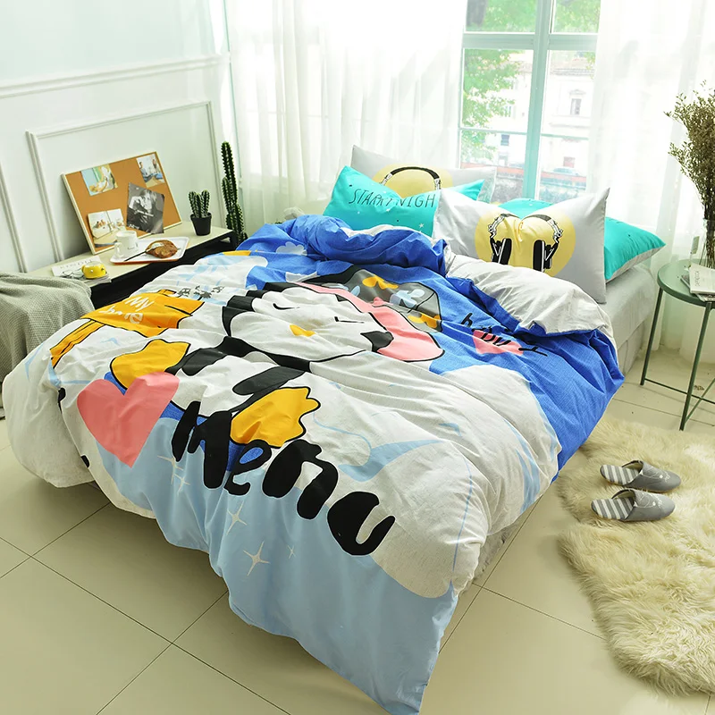 

penguin print Cartoon style bedding set cotton fabric 3/4pcs Twin Queen Size duvet cover flat sheet pillowcase