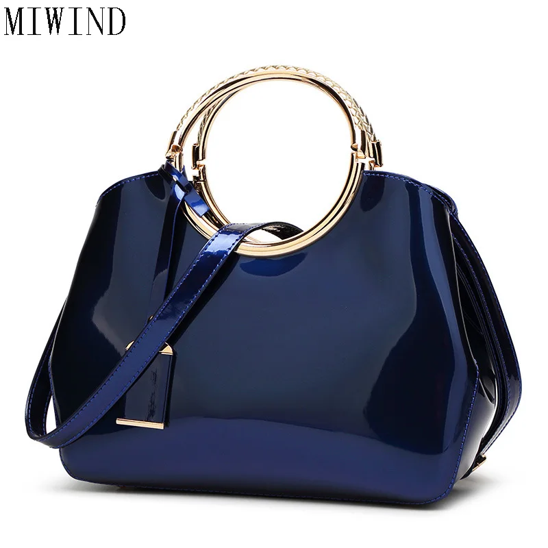 Elegant Vintage High Quality patent Leather Totes Top Metal handle bags