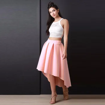 

Hi low Pink Skirts Satin jupe femme Prom Party Skirts Ankle Length Women Skirts With Pleats Custom made