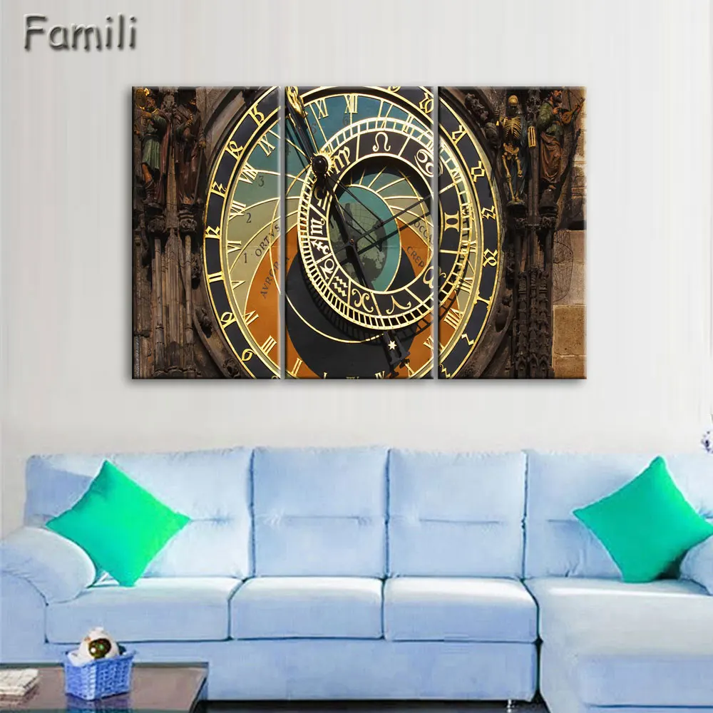 Night View Of Prague Castle 3 Panels Wall Art Canvas Paintings Wall