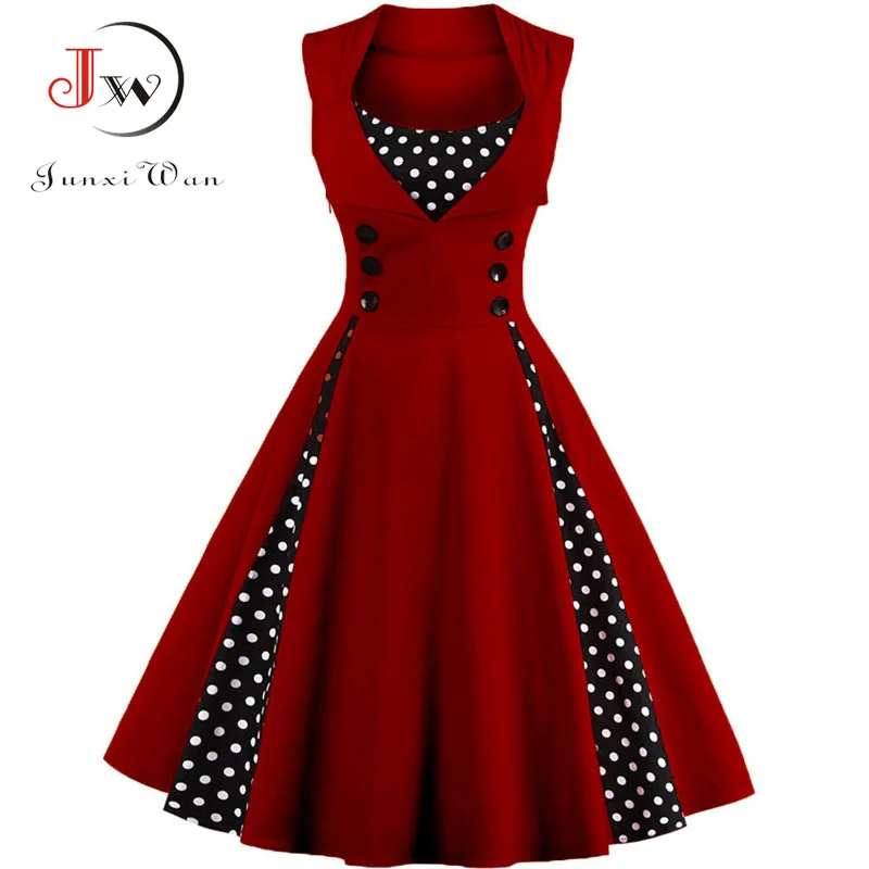 S 4XL Women Robe Retro  Vintage Dress 50s 60s Rockabilly Dot Swing Pin Up Summer Party Dresses Elegant Tunic Vestidos Casual