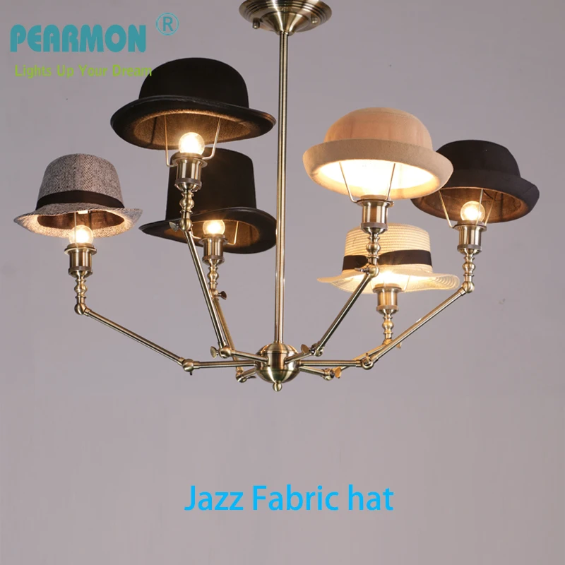 

PEARMON Nothdic Fabric chic hat shade chandelier adjustable pendent 6 lights Copper color iron fixture E27/26 LED bulb fast ship