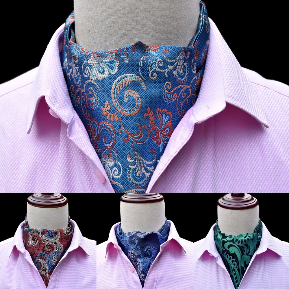 

JEMYGINS Men Vintage Paisley Wedding Formal Cravat Ascot Scrunch Self British style Gentleman Polyester Silk Neck Tie Luxury