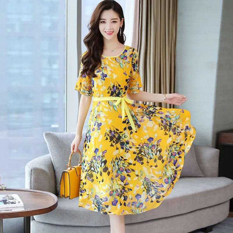 

Summer Dress Women Floral Print O-Neck Bohemian Sundress Beach Dress For Women