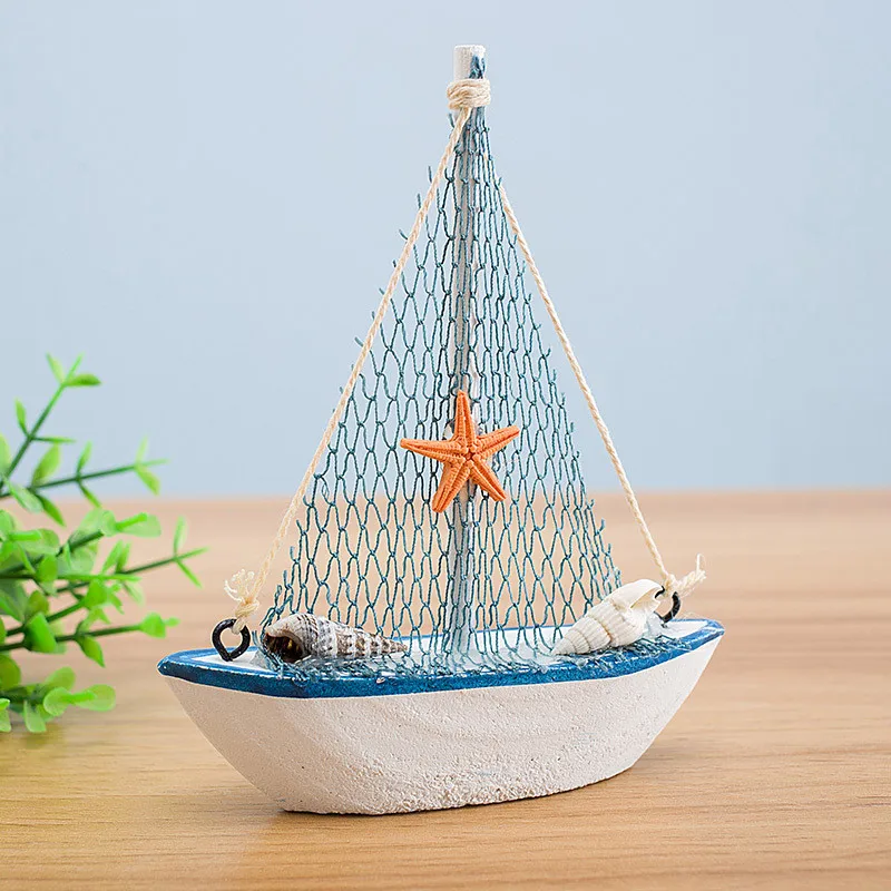 Mediterranean style 14cm boat sail model handmade creative home decoration  ornaments