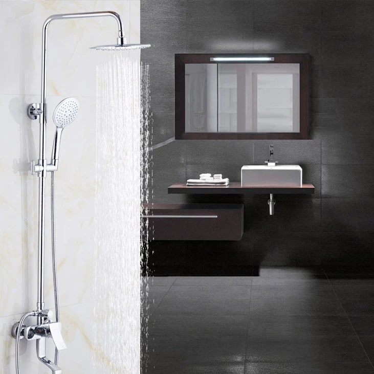 

Chrome Finished Wall Mount 8" Big Rain Shower Set Mixer Faucet Bathroom Adjust Height Handheld Shower Bathtub Mixer Tap 9199