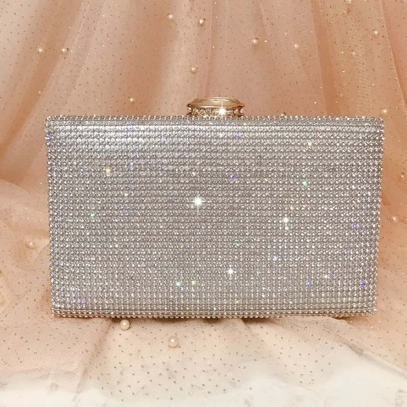 Luxy Moon Silver Glitter Box Clutch Bag Front View