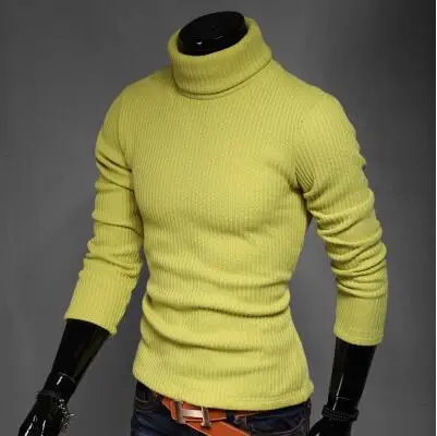 Высококачественные зимние вязаные свитера мужские Рождественские свитера с горлышком Мужская однотонная теплая пуловер Кардиган Pull Homme - Цвет: Yellow