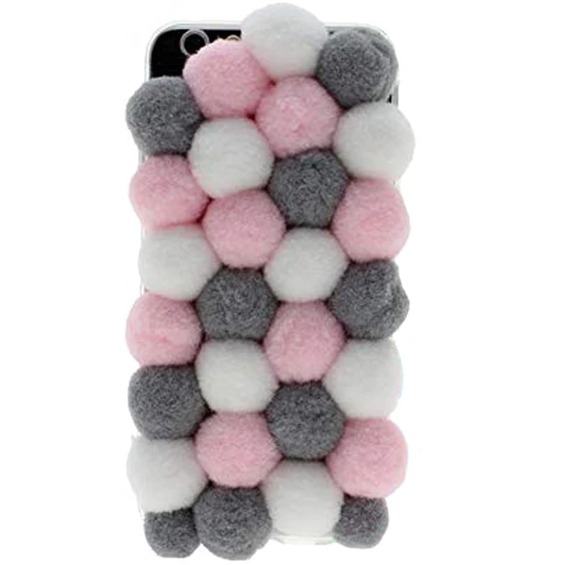 

Colorful 3D Plush Balls Style Soft Phone Skin Case Cover for iPhone 6 8 XS MAX, Rainbow Colour,Green_Grey_White,Pink_Grey_White,
