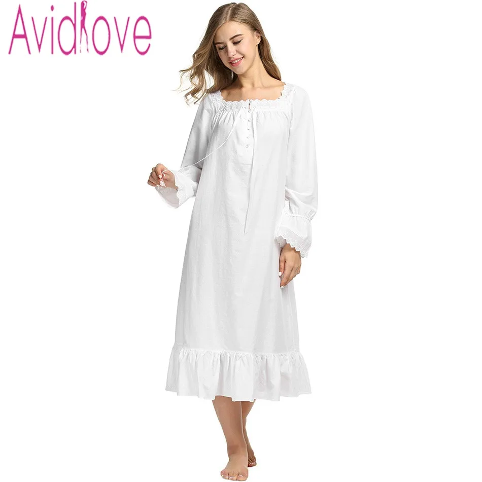 Avidlove женское белое платье для сна хлопковая ночная рубашка с длинным рукавом