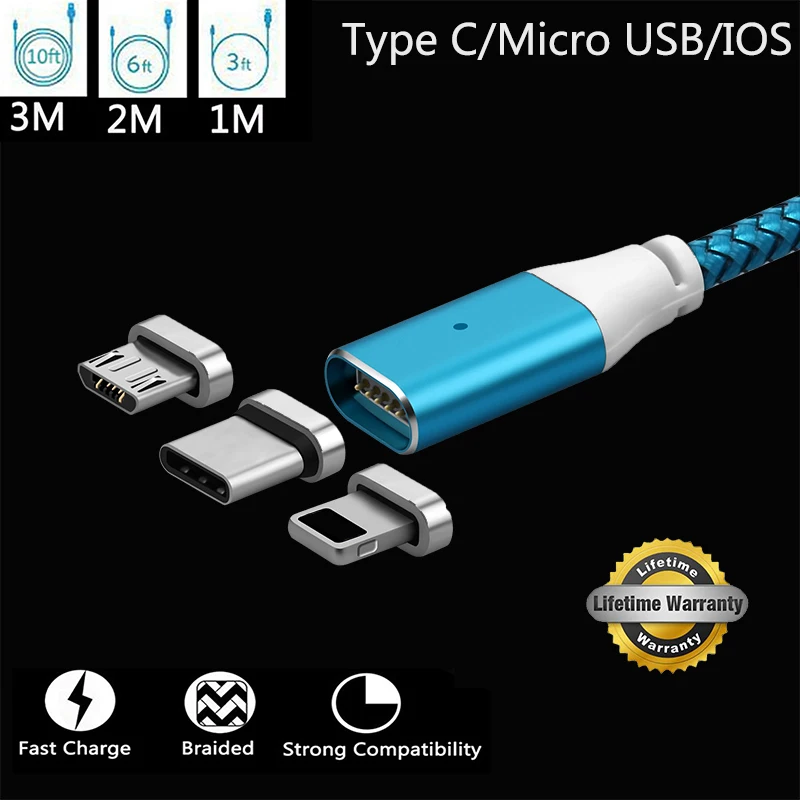 1/2/3 м Тип usb C/Micro USB/IOS Магнитный кабель USB-C Тип-C быстрая Зарядное устройство адаптер Магнит кабель для samsung Apple iPhone iPad