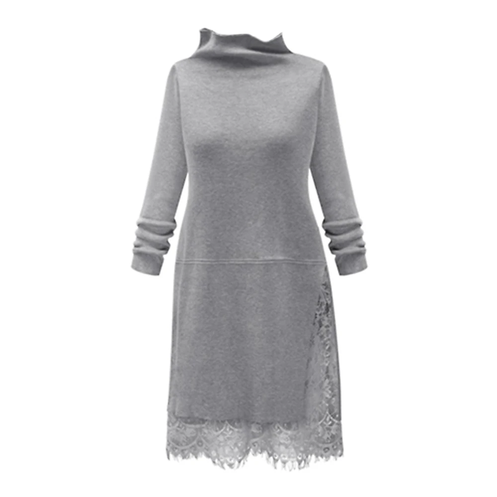 Plus Size Lace Patchwork Turtleneck Sweater Knitted Dress ...