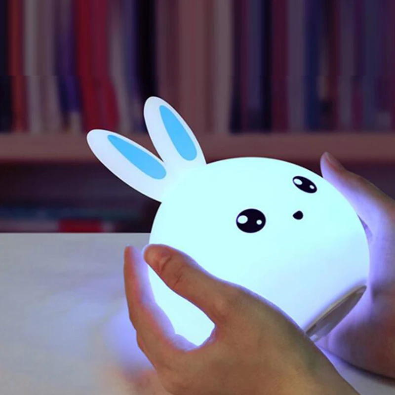 Rabbit LED Night Light Silicone Touch Sensor Tap Control Nightlight Multicolor Children Baby Kids Bedside Table Lamp (10)