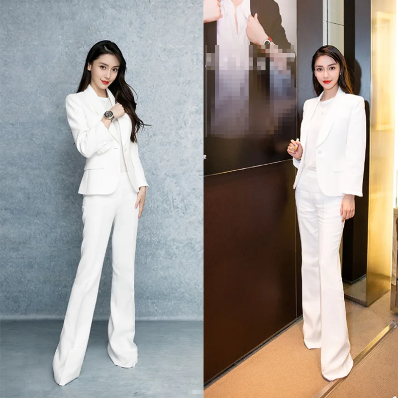

2019 Spring and Summer New Angelaby with Long Sleeves White Suit Leisure Women Notched Single Button Women Jackets and Coats