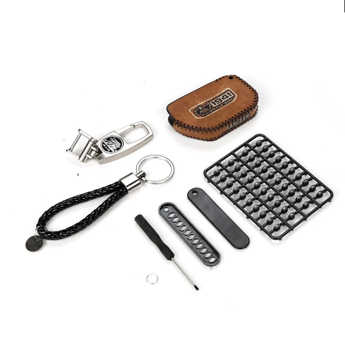 

6pcs Leather Car Key Case Protector Cover Remote Control Keychain Bag for Jeep for Wrangler JL 2018