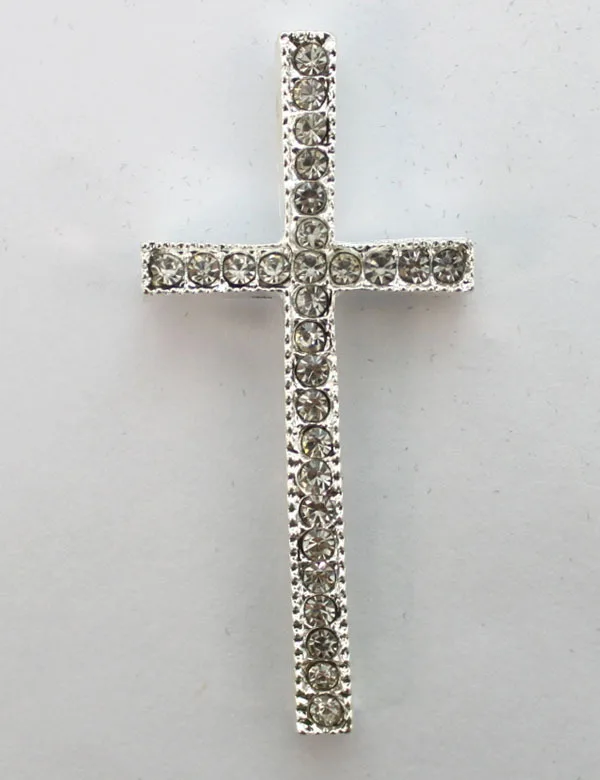 

20PCS Clear Pave Rhinestone Silver Color Cross Spacer Connectors 48x22.5mm #22890