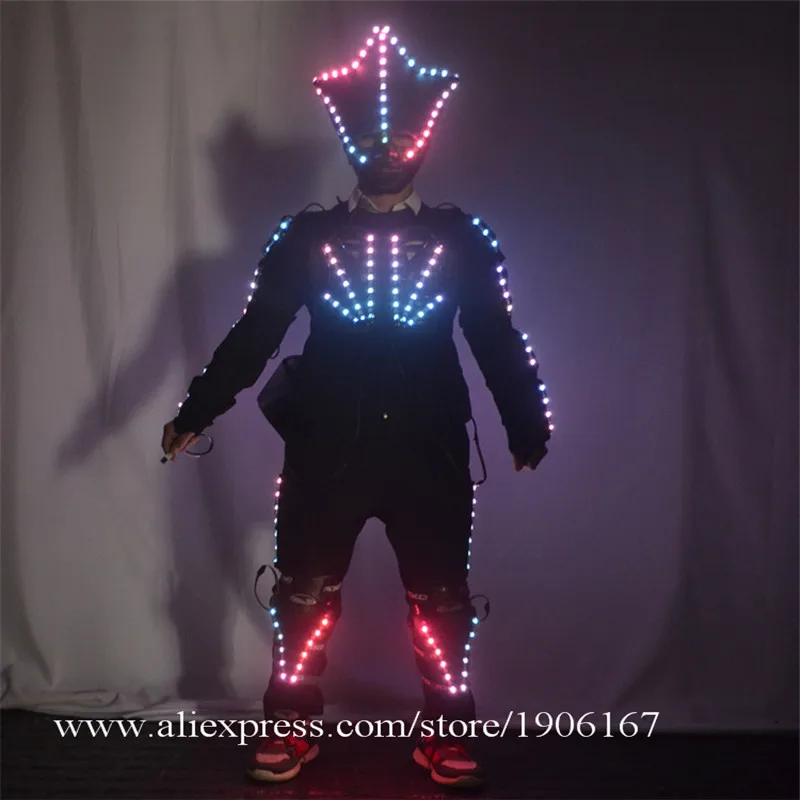 

Colorful led light up costumes luminous robot men suit dj mask stage wears performance clothing armor bar outfits party clothes