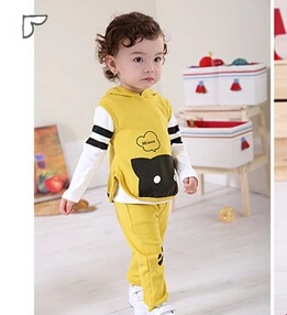 Anlencool/ осень бренд одежда для малышей Костюм из трех предметов для мальчиков и для малышки котенка комплект одежды одежда для малышей - Цвет: yellow