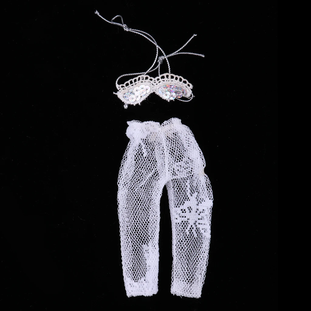 Doll Trendy White Underwear Set Tops & Lace Fishnet Pantihose Stocking Short Pants For   Doll Accessories 8 Pieces