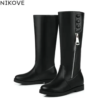 

NIKOVE 2019 Women Boots Fashion Genuine Leather Autumn Spring Boots Over The Knee High Boots Round Toe Casual Size 30-43