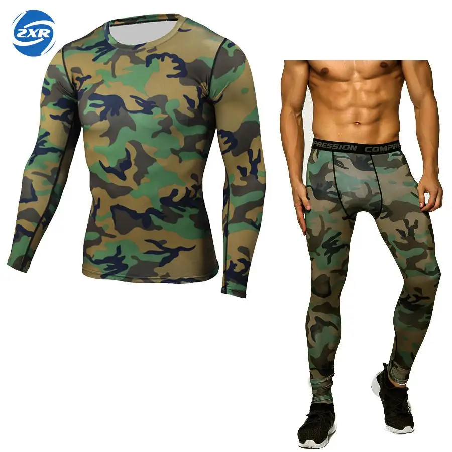 

Outdoor Men Camouflage Hiking Sport Sets Compression T-shirt Long Sleeve T Shirt Leggings Fitness Quick Dry Crossfit Suits