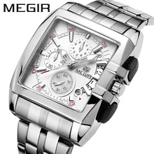 MEGIR люксовый бренд relogio masculino Полный стальной хронограф мужские s кварцевые часы бизнес часы мужские часы военные часы Новинка