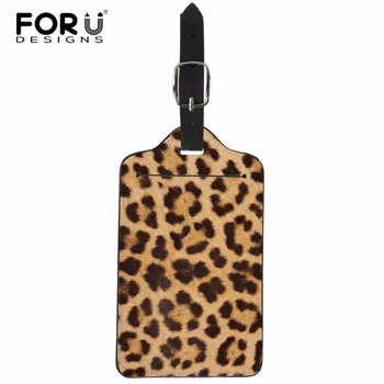 

FORUDESIGNS Leopard Printed PU Leather Travel Luggage Tags Travel Accessories 7*12cm Boarding Card Portable Label Custom