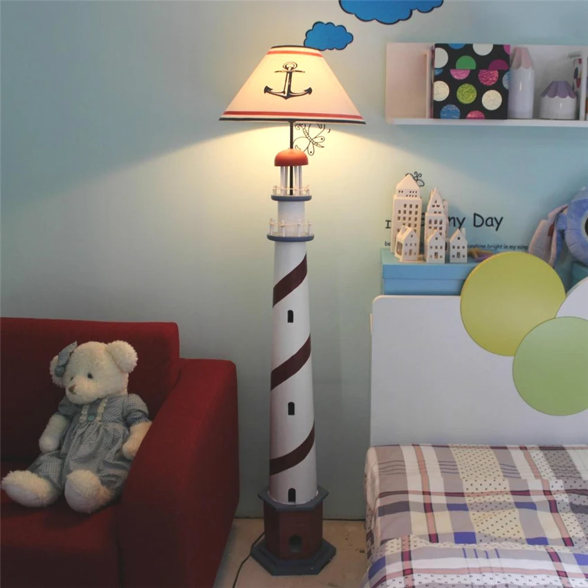 Средиземноморский деревянный маяк, стоячие напольные лампы, лампа, вертикальная кафе, детская комната, напольные светильники, декоративное освещение - Цвет абажура: A