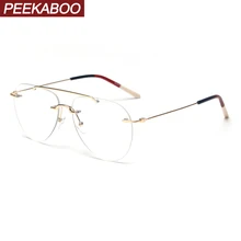 Peekaboo мужские очки без оправы женские оптические высококачественные аксессуары ретро большие очки мужские металлические прозрачные линзы розовое золото