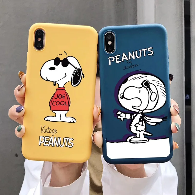 

Cute PEANUTS Cartoon Charlie Brown Soft Silicone yellow Phone Case For Iphone 6 6S 7 8 Plus X Xs XR Max Candy Lovely TPU Case