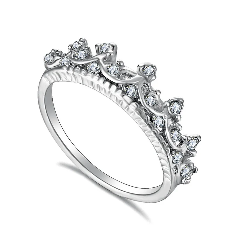 FNIO Новая мода Горячая Корона кольцо ювелирные изделия сверкающие элегантные серебряные кольца Femme Bijoux Кристалл кольцо - Цвет основного камня: Silver