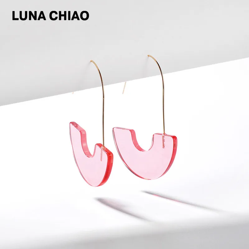 LUNA CHIAO,, модные серьги, Boho, леопардовая черепаха, раковина, Большой Крючок, акриловые серьги, висячие серьги - Окраска металла: transparent pink