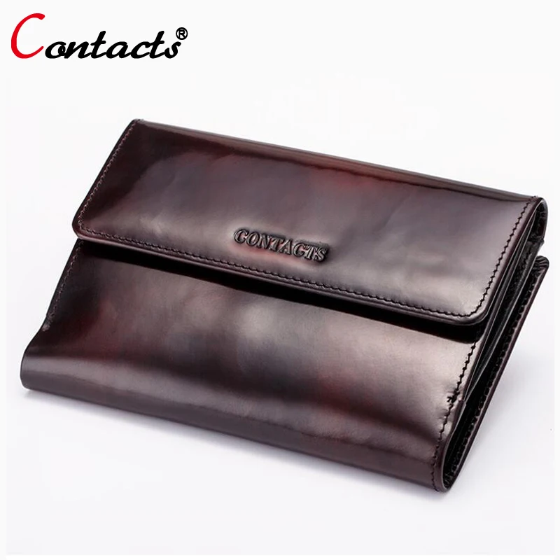 CONTACT S Genuine Leather Men Wallets Real Handmade Brush coin Purse Male Clutch Card Holder design