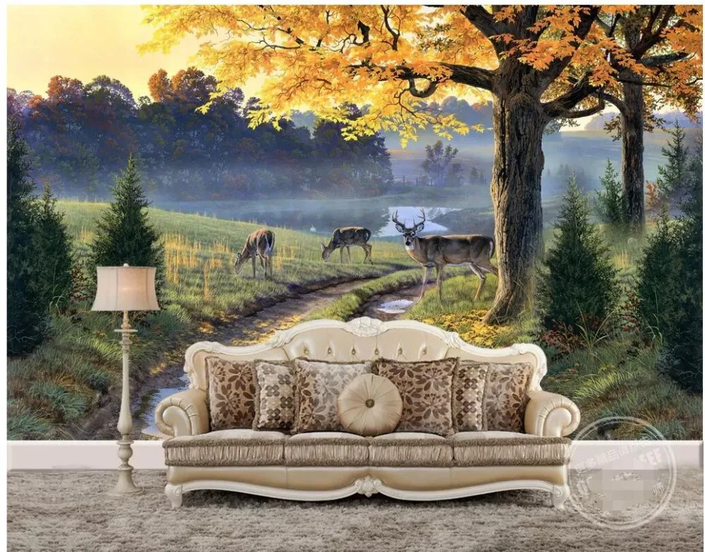 

Custom photo 3d wallpaper European oil painting rural scenery elk home decor living room 3d wall murals wallpaper for walls 3 d