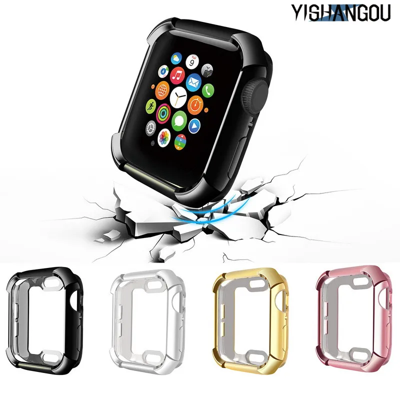 

YISHANGOU Soft Silicone Case for Apple Watch 4 44MM Cover Full Protect Shell for i Watch 4 40MM Watch Bumper Plating Frame Cases