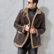 Зимнее меховое Мужское пальто пилота, мужская куртка из натуральной овечьей кожи, куртка с шерстяной подкладкой коричневого цвета размера плюс 3xl 4xl
