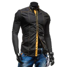 Высокое качество Модные осенние Молодежные мужские хлопковые рубашки мужские тонкие повседневные полосатые Лоскутные вечерние рубашки с длинными рукавами