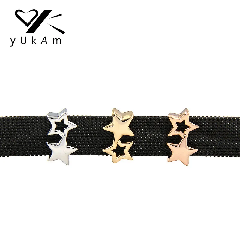 Ювелирные изделия yukam ползунки разделители серебро розовое золото двойные маленькие звезды Слайд талисманы хранитель для DIY сетки Браслеты Аксессуары для изготовления