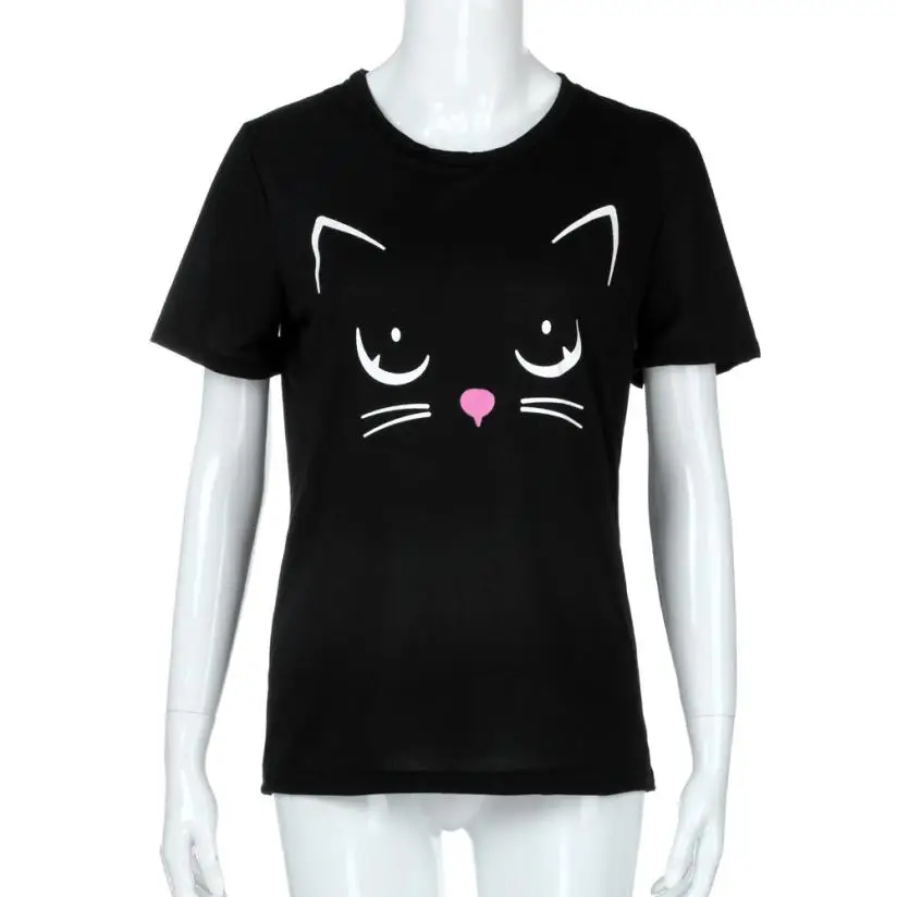 

CHAMSGEND 2018 Women Fashion Casual Short Sleeve O-Neck Cat Printed Causal Blouse Tops Drop Shipping 1M14*